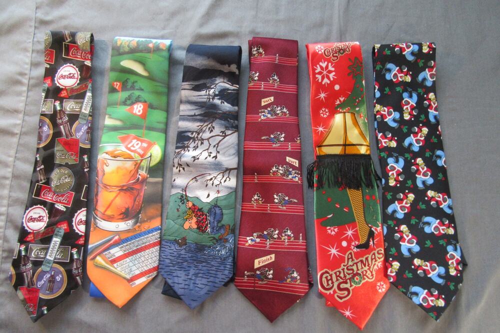 Lot Of 6 Men's Novelty Neckties Disney Golf Fishing Christmas Simpsons Coca Cola